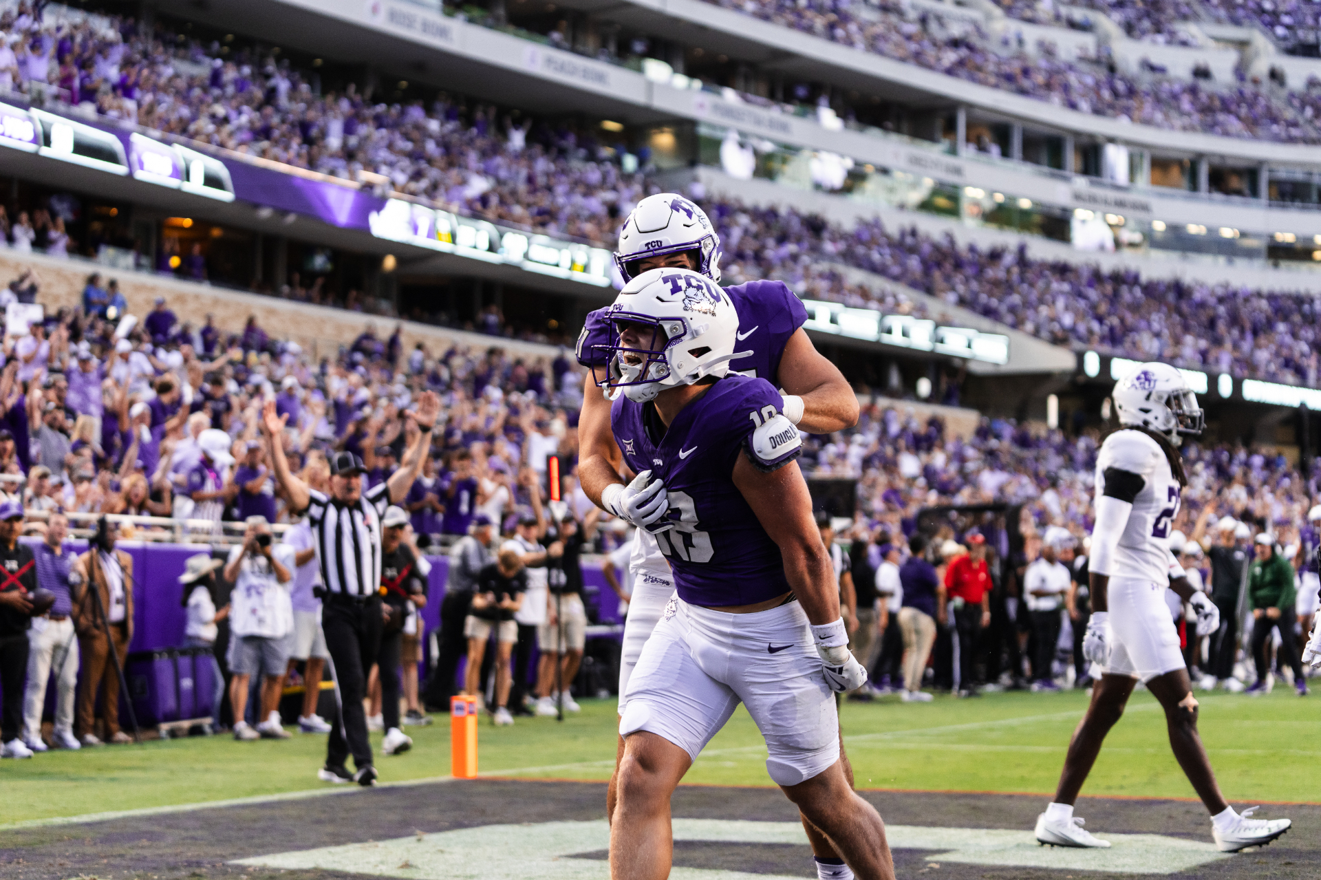 TCU players celebrating a touchdown