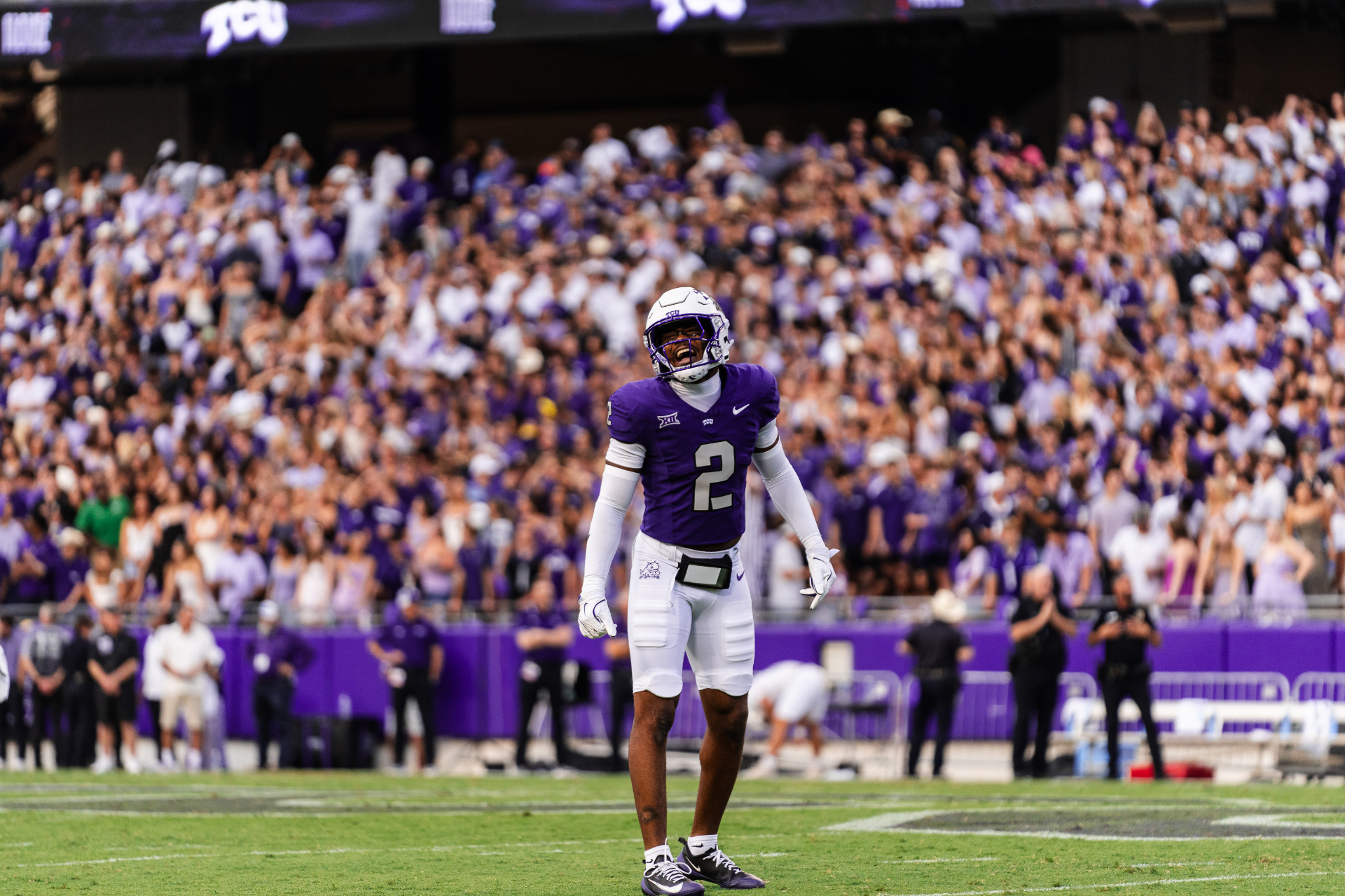 TCU player celebrating on the field